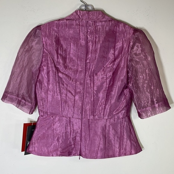 NWT. JS Collections 8 3D Floral Zipper Back Organza Blouse. - Picture 9 of 13